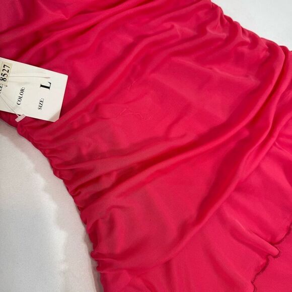 Taboo Mini Dress Womens Large Pink Halter Gemstones Y2K Stretch Tiered Ruffle - Picture 8 of 10